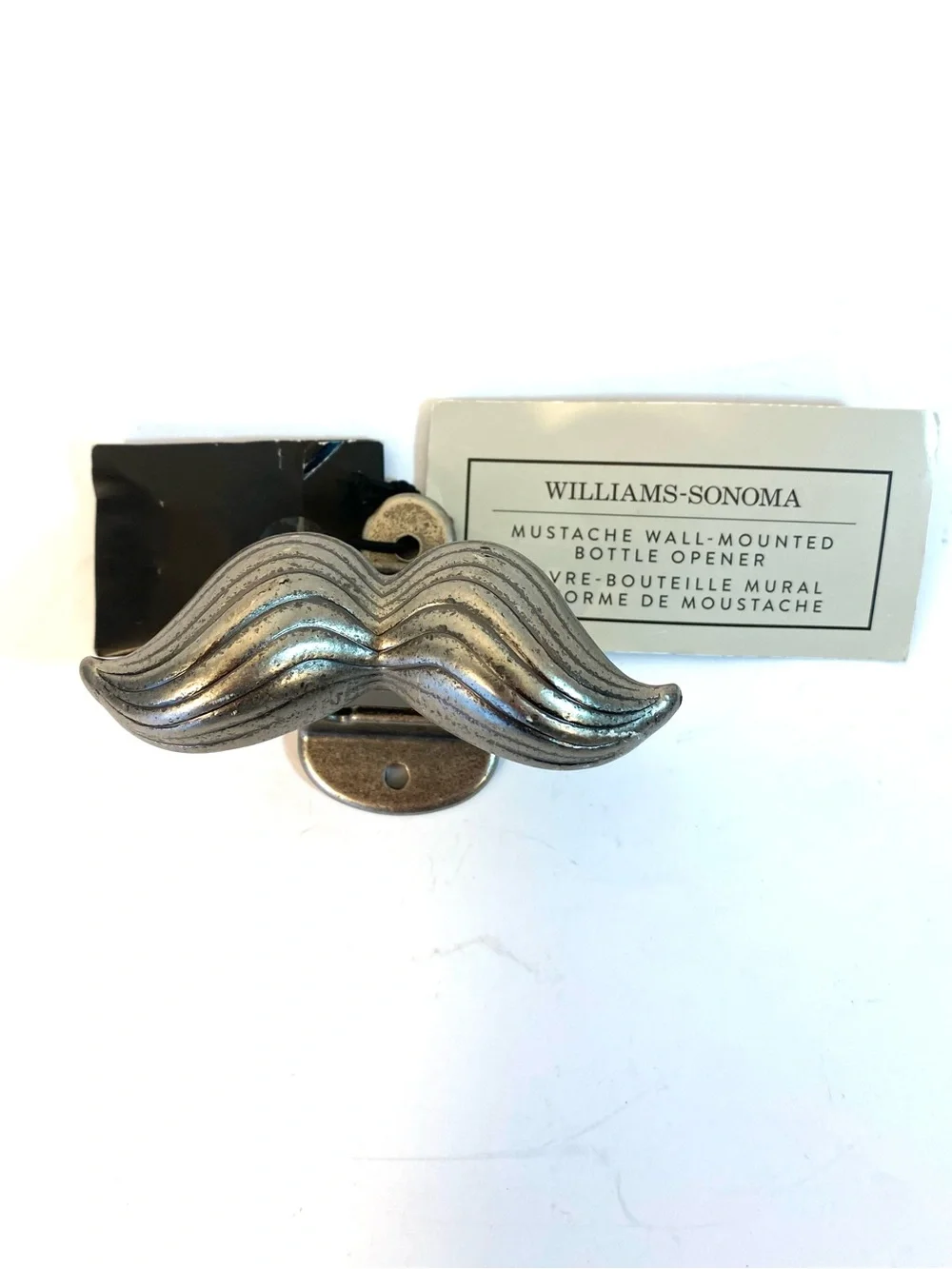 WILLIAMS SONOMA Wall Mounted Heavy Metal Mustache Shaped Bottle Opener - NWT